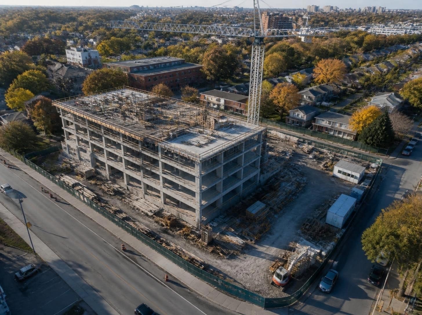Illustration: an aerial view of a multi-storey construction site